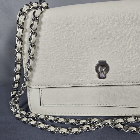 Etienne Aigner Crossbody Bag Womens White Leather Chain Strap Turnlock Flap - Picture 2 of 12